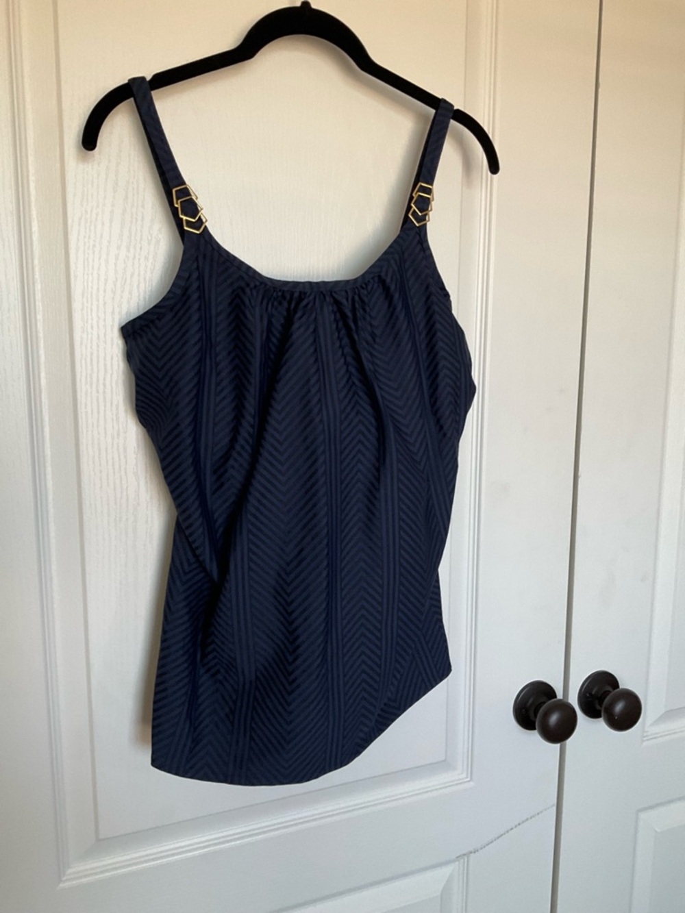 Fantasie Navy Chevron-Textured Tankini Top with Gold Hardware